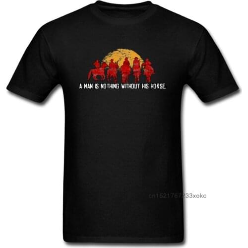 Gamer T-shirt Mens Tshirt Red Dead Redemption T Shirt Sunset Men Is Nothing Without His Horse Vintage Design Tops Streetwear