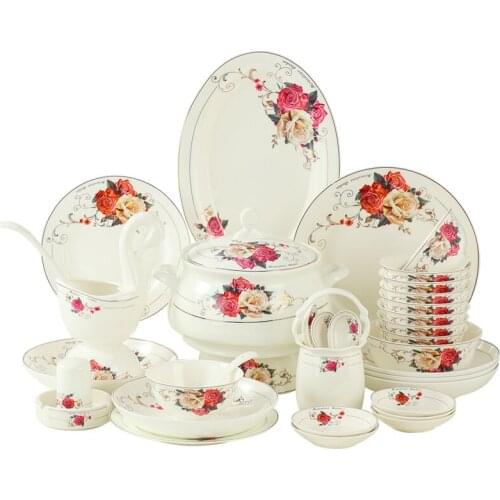 Jingdezhen bowl and dish set household European light luxury bone china tableware Phnom Penh bowl and plate combination bowl