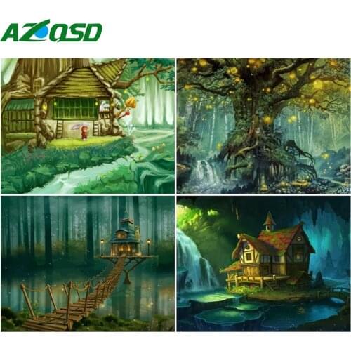 AZQSD Oil Painting By Numbers Landscape Home Decoration 40x50cm DIY Acrylic Paint Coloring By Numbers Forest Handpainted Gift