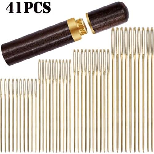 Nonvor 40pcs Large Eye Hand Sewing Stitching Needles Stainless Steel With Wooden Needle Case Leather Hand Home DIY Tools