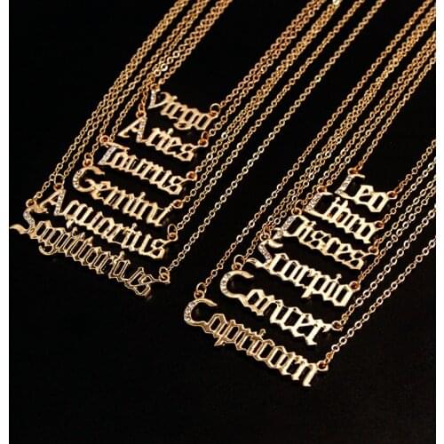 2020 New Constellation Star Zodiac Sign Necklaces Jewelry For Women Gold Crystal Letter Taurus Aries Necklace Gifts