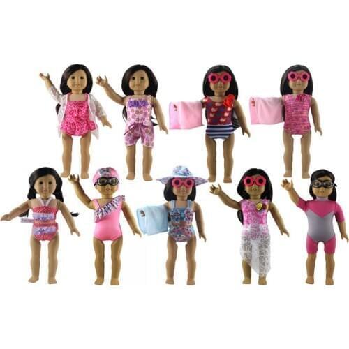 New Style 9 Set Doll Clothes Swimsuit+All kinds of Accessories for 18 inch American Doll Princess Costumes Outfit
