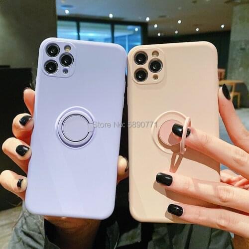 Solid Color Camera Protective Phone Case With Ring For iPhone 11 Pro Max XR X XS Max 8 7 6 6s Plus Soft IMD Silicone Phone Cover