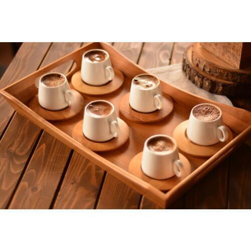 Ottoman Set of 6 Coffee Cups | Porcelain Cups | Bamboo Saucers | Home - Kitchen | Made in Turkey | Free Shipping