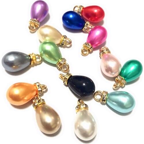 Zinc Metal Alloy & ABS Charms Drop At Random Color Imitation Pearl Clear Rhinestone 14mm - 10mm, 10 PCs