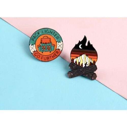 Go Further And Pack Lighter Lapel Enamel Pins Travel Camping Fire Brooches Badges Clothes Bag Pins Jewelry Gifts For friends