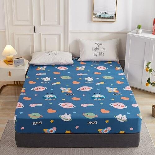 1pcs 100% Cotton Printed Fitted Sheet Mattress Cover Double Four Corners With Elastic Band Adult Kids Bed Linen (No Pillowcase)