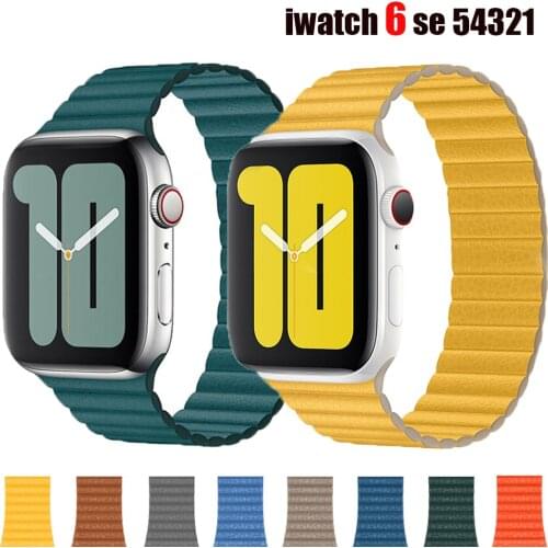 Leather loop Strap For Apple Watch 6 Band 42mm 38mm 40mm 44mm Magnetic belt bracelet iWatch series 6 SE 5 4 3 42mm band correa