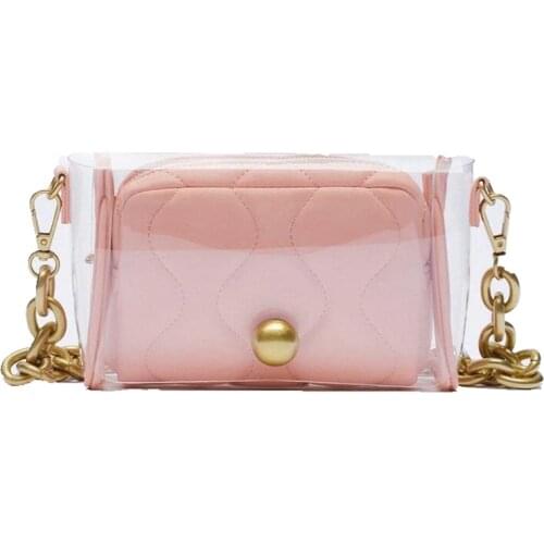 Luxury Pu Leather Shoulder Bags Women Fashion Thick Chains Transparent Bag Designer Clear Pvc Crossbody Bag Small Summer Purses