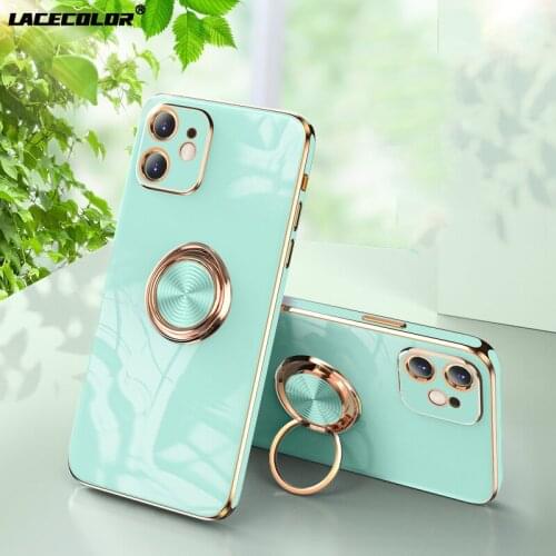Luxury Plating Ring Soft Silicone Case For iPhone 12 13 Mini 11 Pro XS Max XR X 7 8 Plus SE 2020 Shockproof Stand Holder Fundas