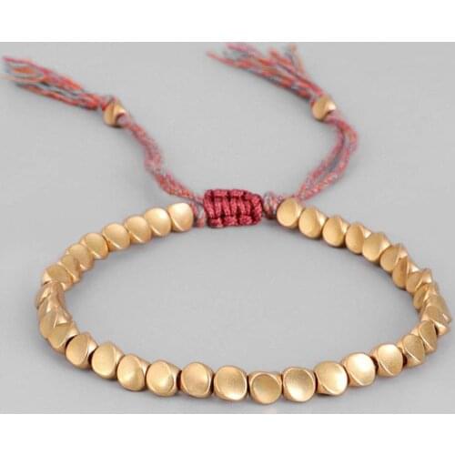 Handmade Tibetan Copper Bead Bracelet Buddhist Braided Cotton Luck Rope Bracelet for Protection Good Luck Success Amulet