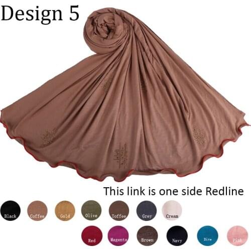 Redline D05-Cotton Diamond Shawl Stretchy Jersey Hijab Scarf With Rhinestone One Side Red Line For Muslim Women 2020 Netherlands