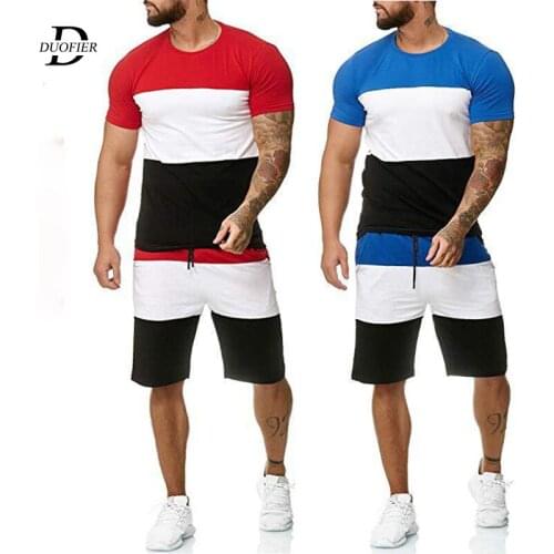 Mens Tracksuit Sports Suit Shorts Running Jogging Sportswear Gym Fitness Male 2 PCS Set Short Sleeve Breathable Casual 2021 New