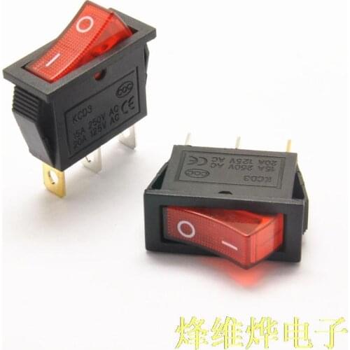 Thin red rocker switch KCD3-101N KCD2 3 feet 2 files illuminated 15A / 250V 20 Zhi