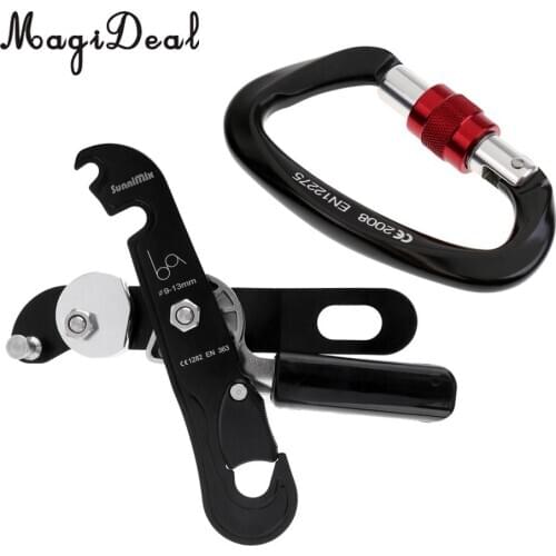 MagiDeal 25KN D-Shape Climbing Screw Lock Carabiner + Self Braking Stop Descender black for aerial, rappelling,etc