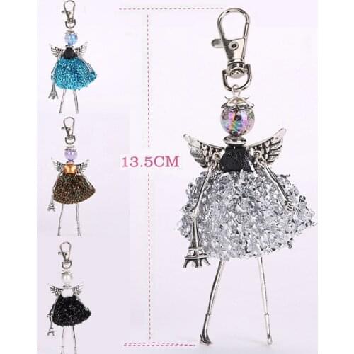 YLWHJJ new women doll bag keychain cute dress princess pendant angel wings debris car key chains girls fashion jewelry