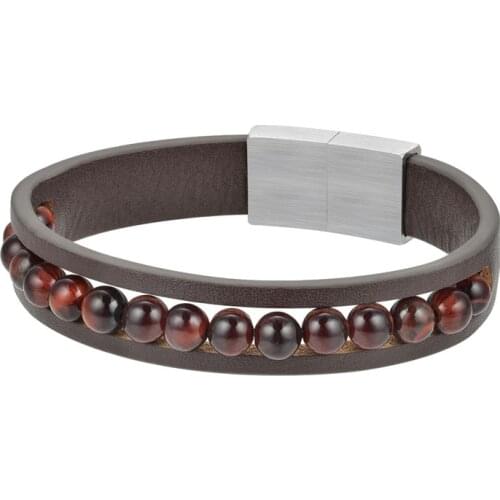European Style Jewelry Round Beaded Mens and Womens Stainless Steel Layer Leather Bracelet
