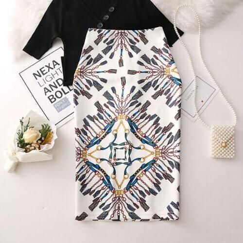 Printed Bag Hip Skirt 2020 Summer New Style Slit Temperament High Waist Slimming One-Step Skirt Women plus size skirts