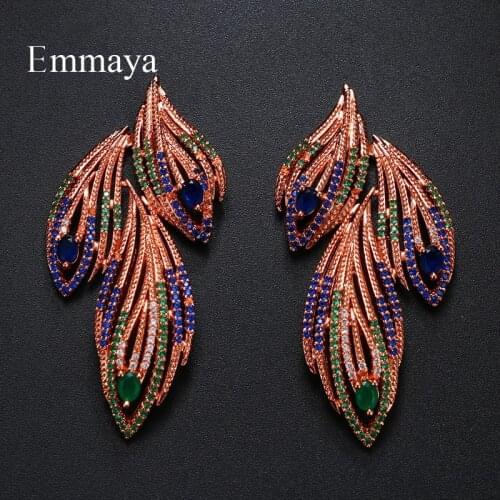 Emmaya Brand Charm Multicolor Fashion Gorgeous AAA Cubic Zircon Feather Shape Earrings For Woman Wedding Christmas Party Gift