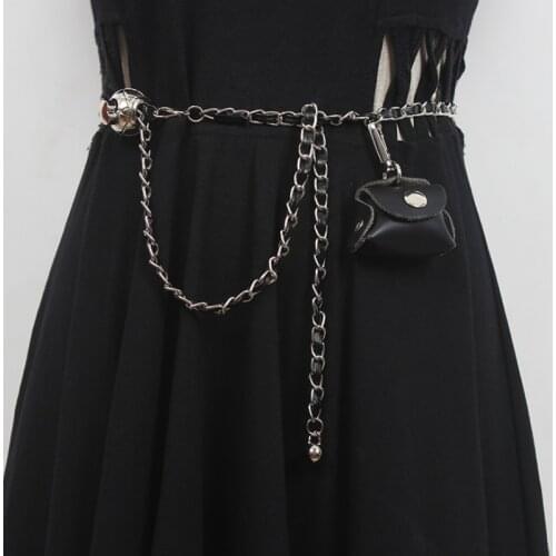 Pu Leather Mini-bag Spliced Chain Long Belt Personality New Fashion Tide All-match Belts for Women Spring Autumn 2021 Apparel