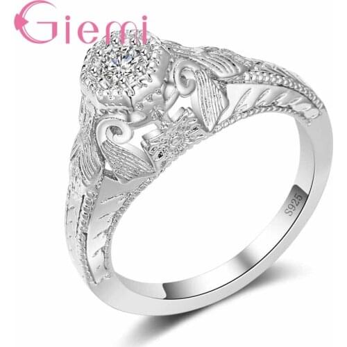 Elegant Trendy Wedding Bridal Jewelry Classic White Round Crystal Ring for Women 925 Sterling Silver Cubic Zircon Ring