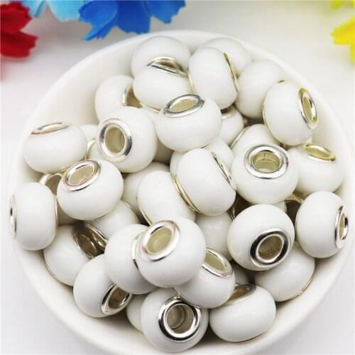 10Pcs Multi Color Large Hole European Beads Plastic Resin Spacer Charms Fit Pandora Bracelet for Jewelry Making Women Girls