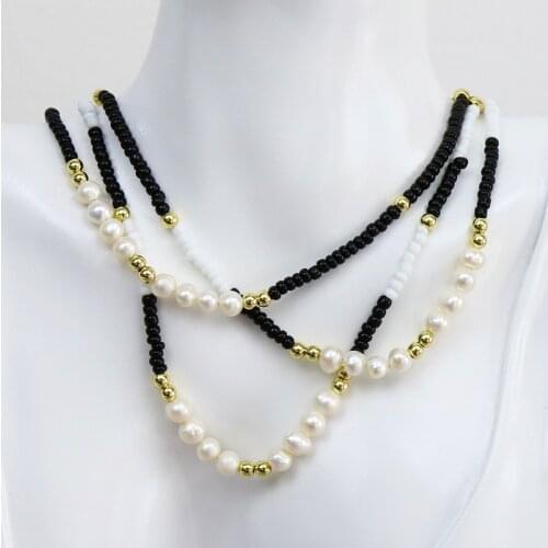 10 Pcs Pearls Necklace Black Rice Beaded Natural Pearls Necklace Strand Necklac Long Necklace Jewelry Necklace Women 90024