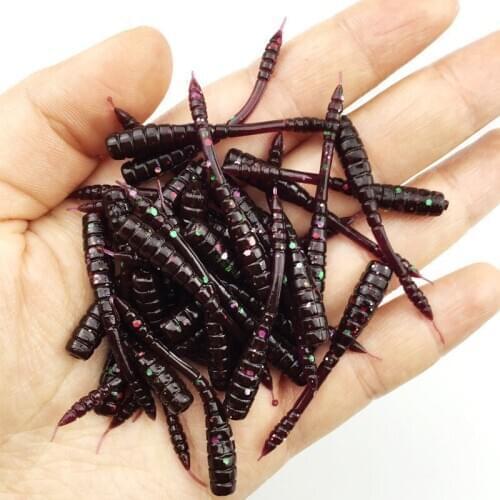 100pcs/lot Luya Soft Spinner Fake Bait Earthworm Maggot Fishing Accessories Lure Gear Bait Color Peche Black Minnow Wobbler Sale