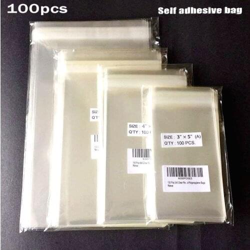 100pcs Clear Plastic Self Adhesive Bag Self Sealing Jewelry Accessories Candy Packing Resealable Gift Cookie Packaging Bag