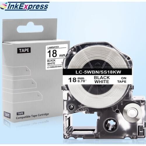 18mm SS18KW Tape For Epson SS18KW Black on White Label Tape King Jim LC-5WBN Printer Ribbon For Epson LW-300 LW-400 Label Maker