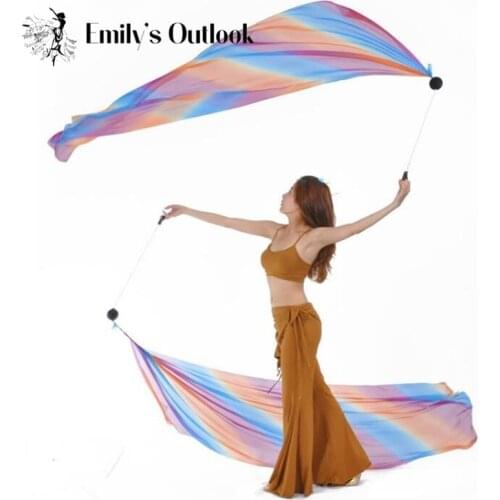 2pcs Silk Veil 2pcs POI Chain Ball Women Belly Dance Silk Veil POI Streamer Stage Prpos Thrown Ball Hip-hop Level Hand Props
