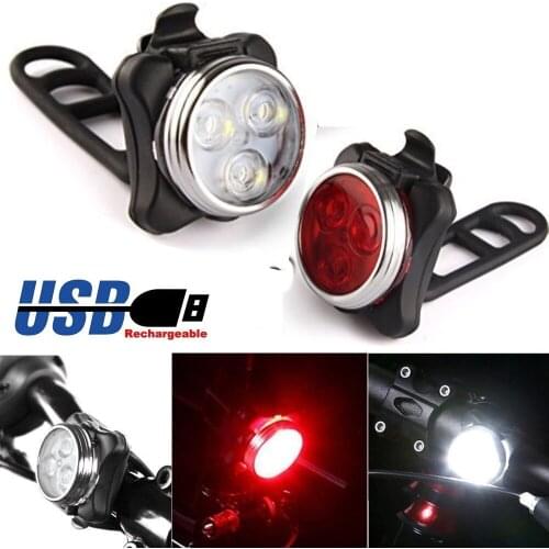 2020 High Quality Bright Cycling Bicycle Bike 3 LED Head Front light 4 modes USB Rechargeable Tail Clip Light Lamp Waterproof