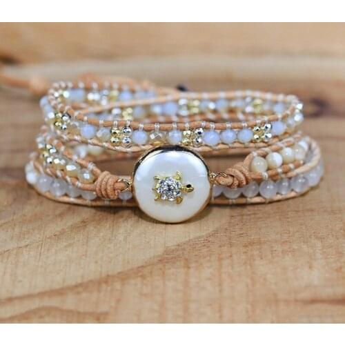 2021 Wholesale Freshwater pearl Inlaid turtle Charm Wrap Bracelets Handmade Boho energy yoga jewelry Bracelet drop shipping