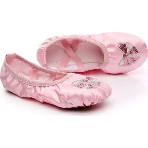 2020 Girls Satin Ballet Dance Shoes Soft Sole Flats Yoga Fitness Shoes For Girl Pink Satin Ballet Shoe Breathable Slippers