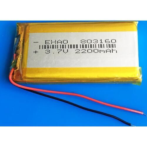 3.7V 2200mAh lipo polymer lithium rechargeable battery 803160 for GPS navigator DVD power bank Tablet PC PAD PDA