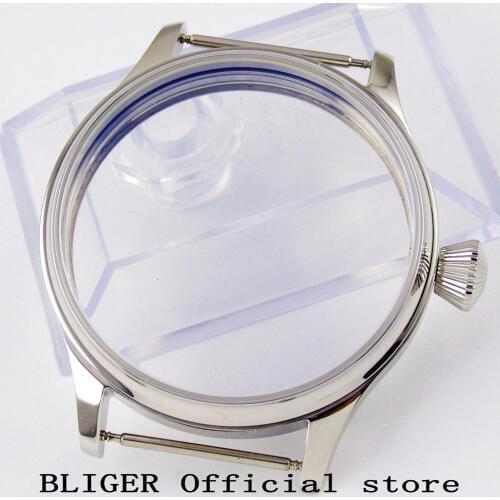 44MM Polished Stainless Steel Watch Case Fit for ETA 6497 6498 Hand-Winding Movement Mens Watch Part