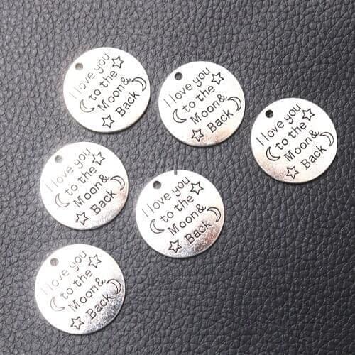 8pcs Declaration of Love Tag I Love You to the Moon and Back Charms Pendant DIY Bracelet Necklace Jewelry Accessories 24mm A2246