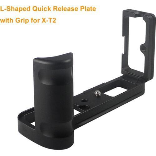 Aluminum CNC 1/4" Screw Vertical L-Shaped Quick Release Plate Bracket With Grip For Fujifilm X-T2 Camera