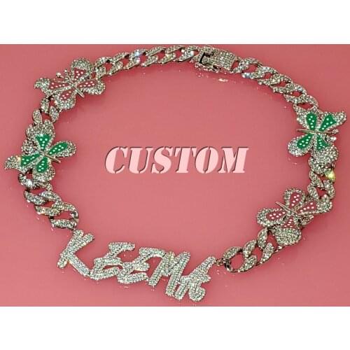 Blingbling Butterfly Name Pendant Necklace Icy Custom Letters Necklace Custom Name Jewelry Hot Trendy Accessories for Women/Girl