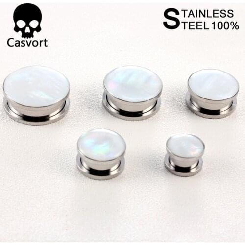 Casvort 2Pcs Fashion Stainless Steel Round Gauges Plugs Ear Tunnels Earrings Piercing Body Jewelry For Women Man Expander Gift