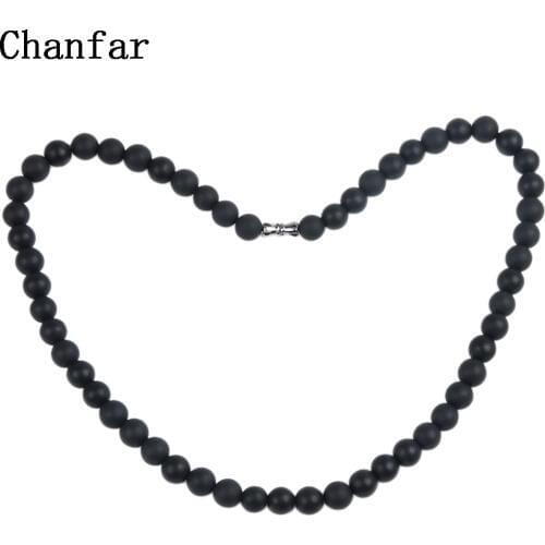 Chanfar 100% Bian Stone Bianshi Black Necklace Carve 8mm Bianshi Necklace For Women Men Jewelry