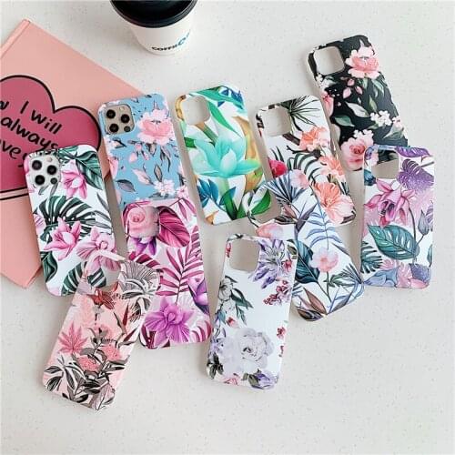 Retro Banana Leaf Pink Flower Phone Case For iPhone 12 Mini 11 Pro XS MAX XR 6 7 8 Plus SE20 Soft IMD ShockProof Back Cover Girl
