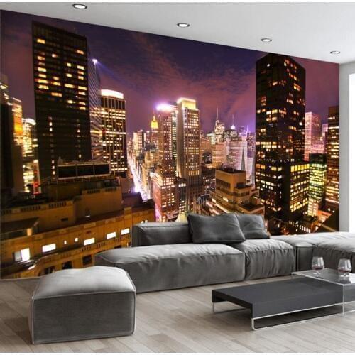 Custom Wall Mural Hong Kong City Night View 3D Landscape Murals Wallpaper Living Room Bedroom Wall Decor Papier Mural De Parede