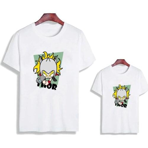 New Family Matching Clothes Short Sleeve Marvel Superhero Thor Print Cartoon Avengers Baby Boys Tshirt Childrens Summer Tops