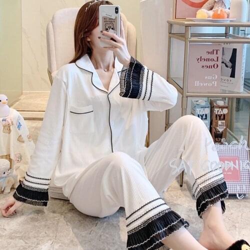 J5615# Maternity Clothes Spring Autumn Cotton Maternity Pajamas Sleepwear Clothes for Pregnant Women Home Wear Set