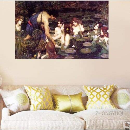 Citon William Waterhouse Hylas and the Nymphs Canvas Painting Posters Prints Wall Art Pictures for Living Room Cuadros Unframed