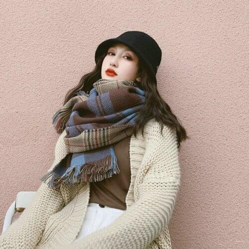 Plaid Scarf Warm Cashmere Double Shawl Scarfs for Ladies Fur Scarf Women Long Scarf Scarf Women Winter Fashion Scarf