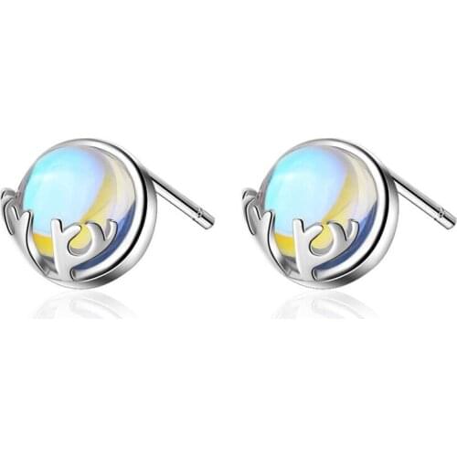 KOFSAC Trendy Silver 925 Earrings For Women Wedding Exquisite Moonstone Jewelry Cute Elk Stud Earring Female Holiday Party Gifts