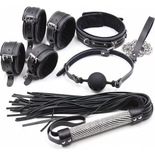 Leather Lining Plush Neck Sleeve Ball Ball Whip Kit Bondage Set Couple SM Sex Toy Adult Games Handcuffs for Sex Whip Bdsm