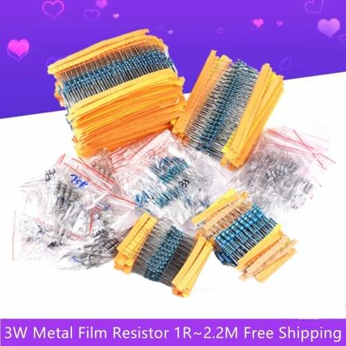 20Pcs 3W Metal Film Resistor 1R~2.2M Full Ohm Resistance 121 Kind 1% High Precision 100R 220R 1K 2.2K 10K Free Shipping 2/3Day